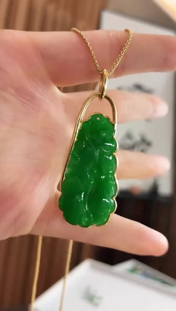 吊坠(不含链)18K金镶嵌翡翠吊坠
