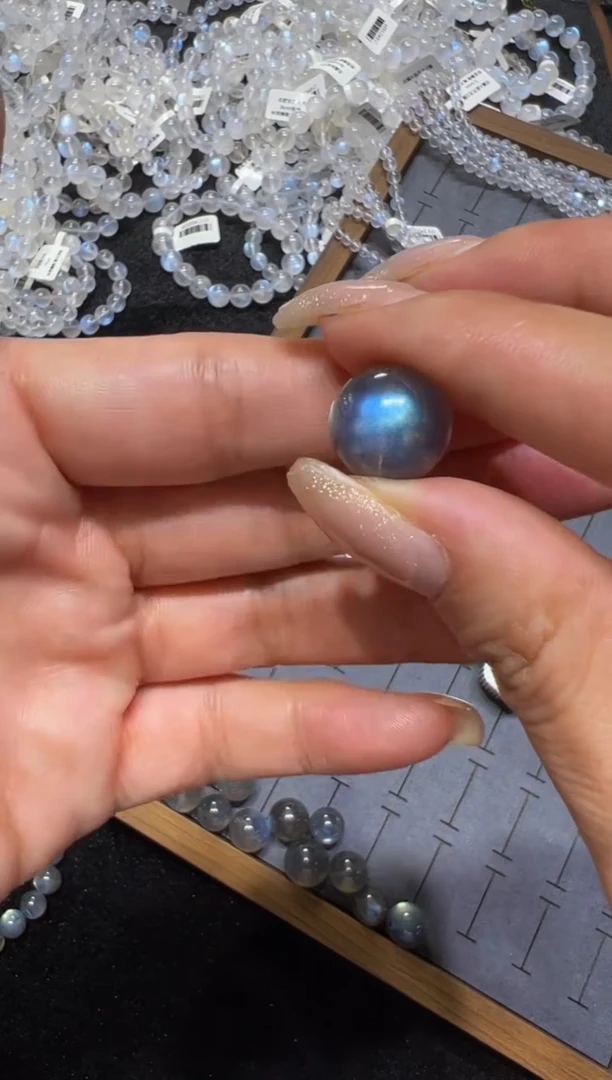 长石未镶嵌裸石13mm灰月光收藏A单珠  默认微瑕