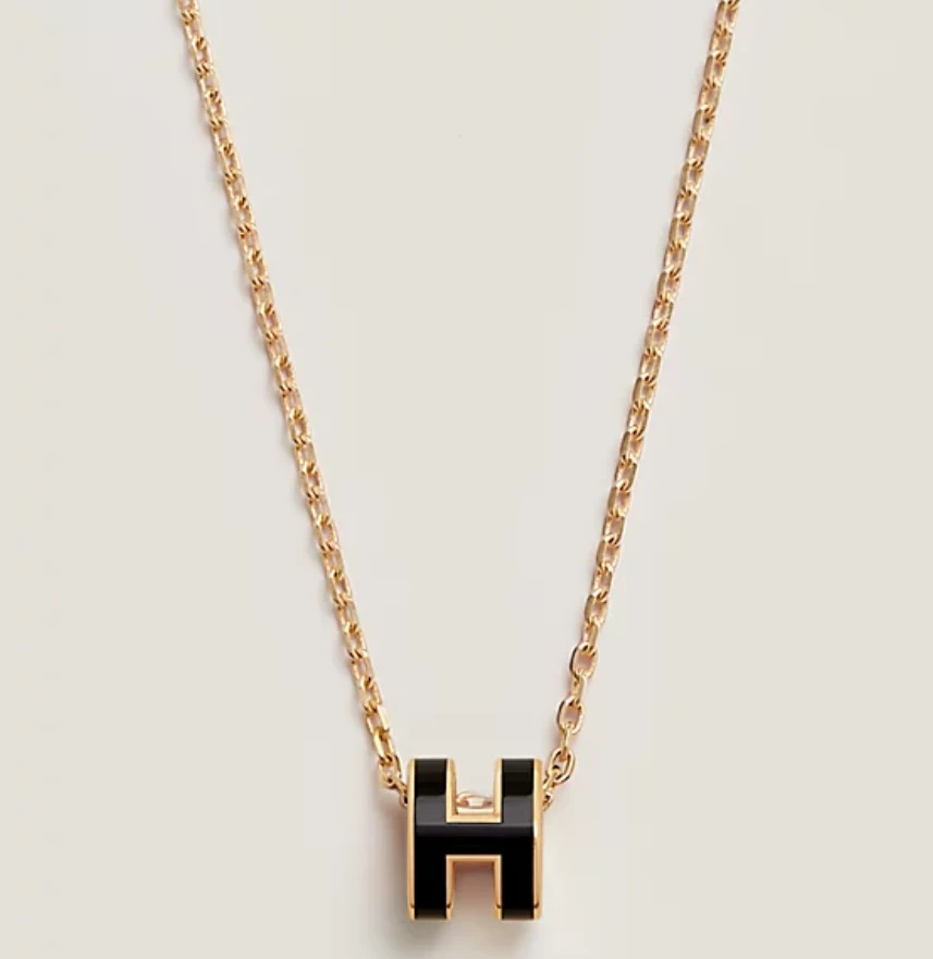 99新 Hermes/爱马仕  POP H大号黑玫瑰金色项链经典