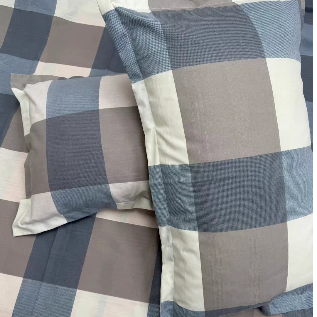 细沙粗布四季布枕套-蓝白格