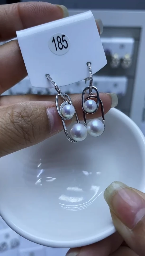 银S925镶嵌耳饰淡水珍珠185