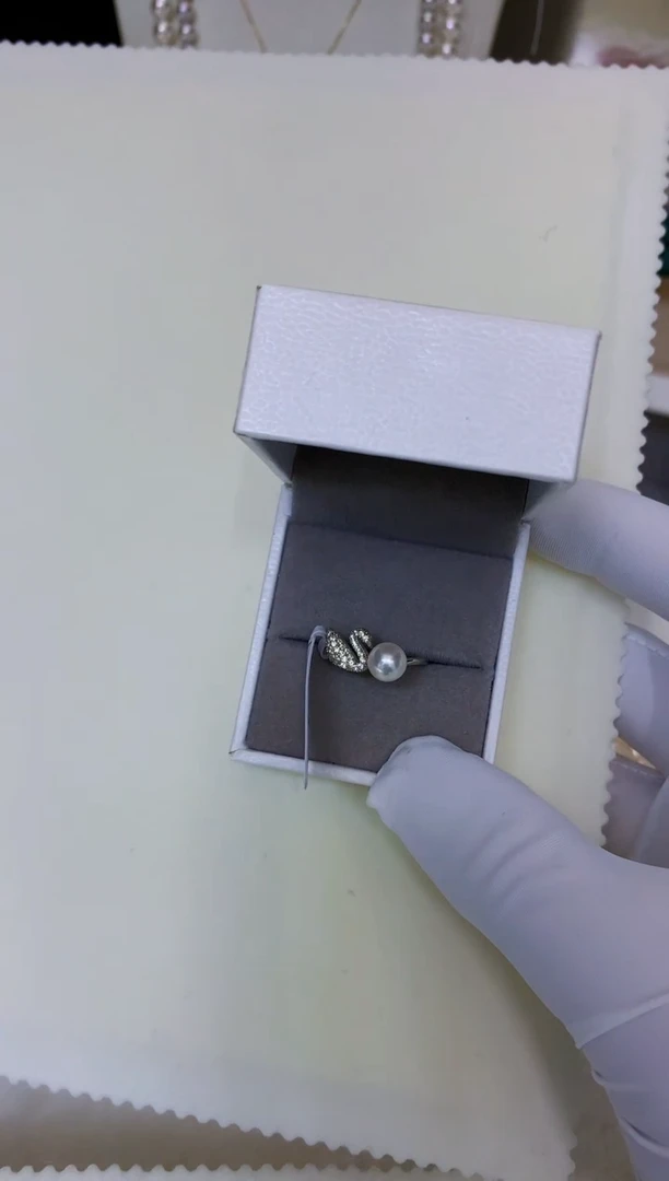 银S925镶嵌海水珍珠饰品天鹅戒指