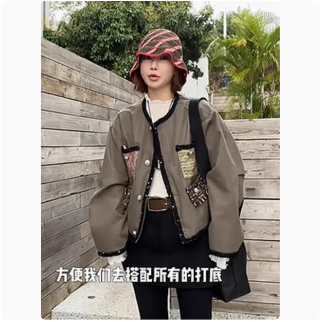 秋款2025新款上衣女韩系穿搭慵懒风复古减龄超好看短款气质外套女