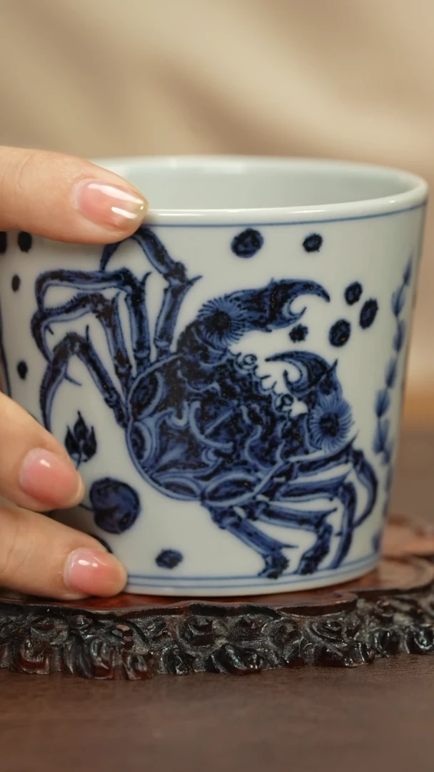 素月明河青花螃蟹可乐杯