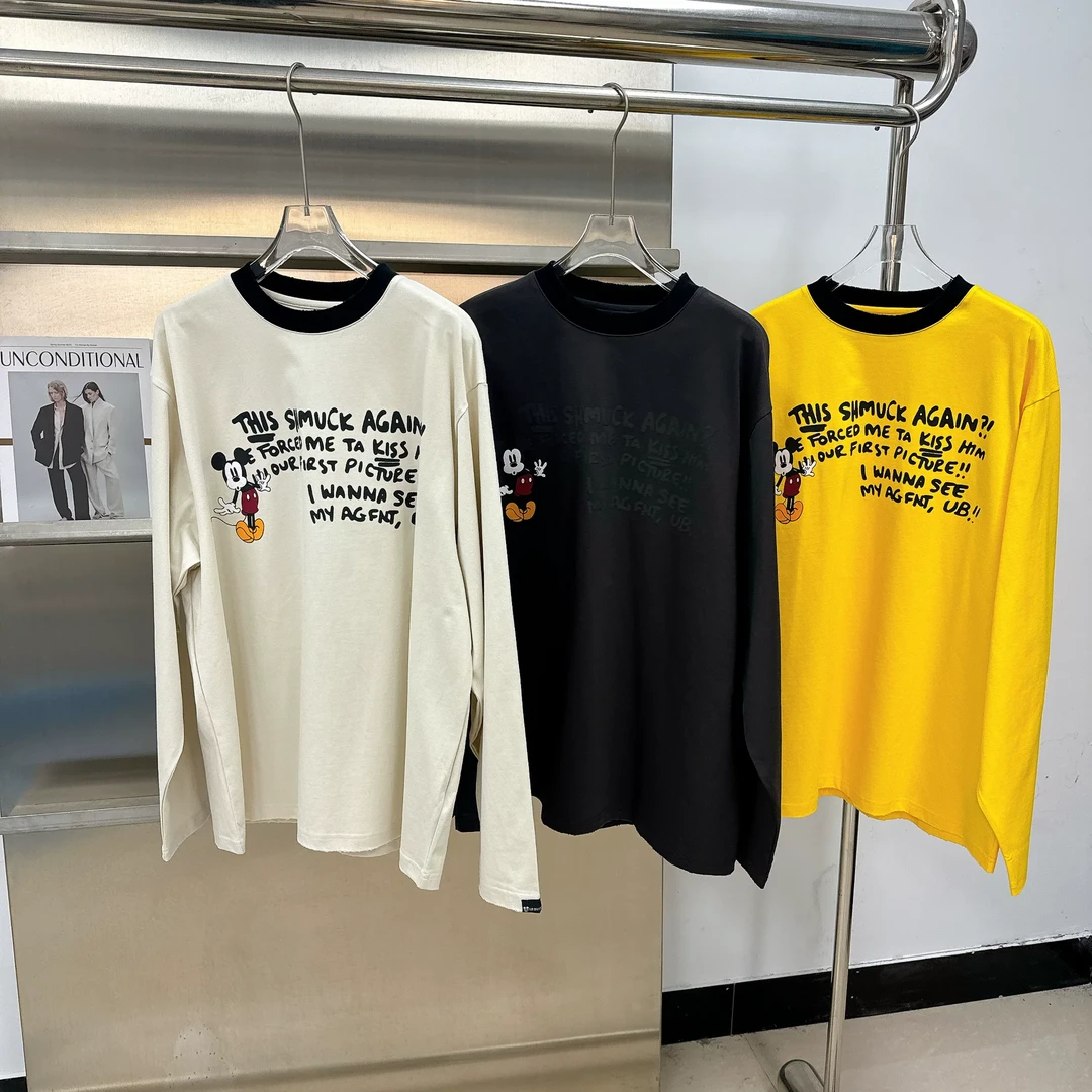 春秋季新款前后字母卡通印花长袖T恤女宽松时尚减龄百搭T打底衫