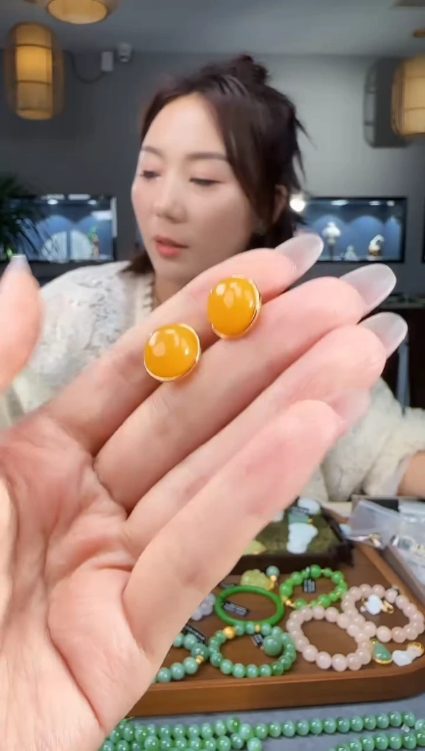 蜜蜡银S925镶嵌耳饰1