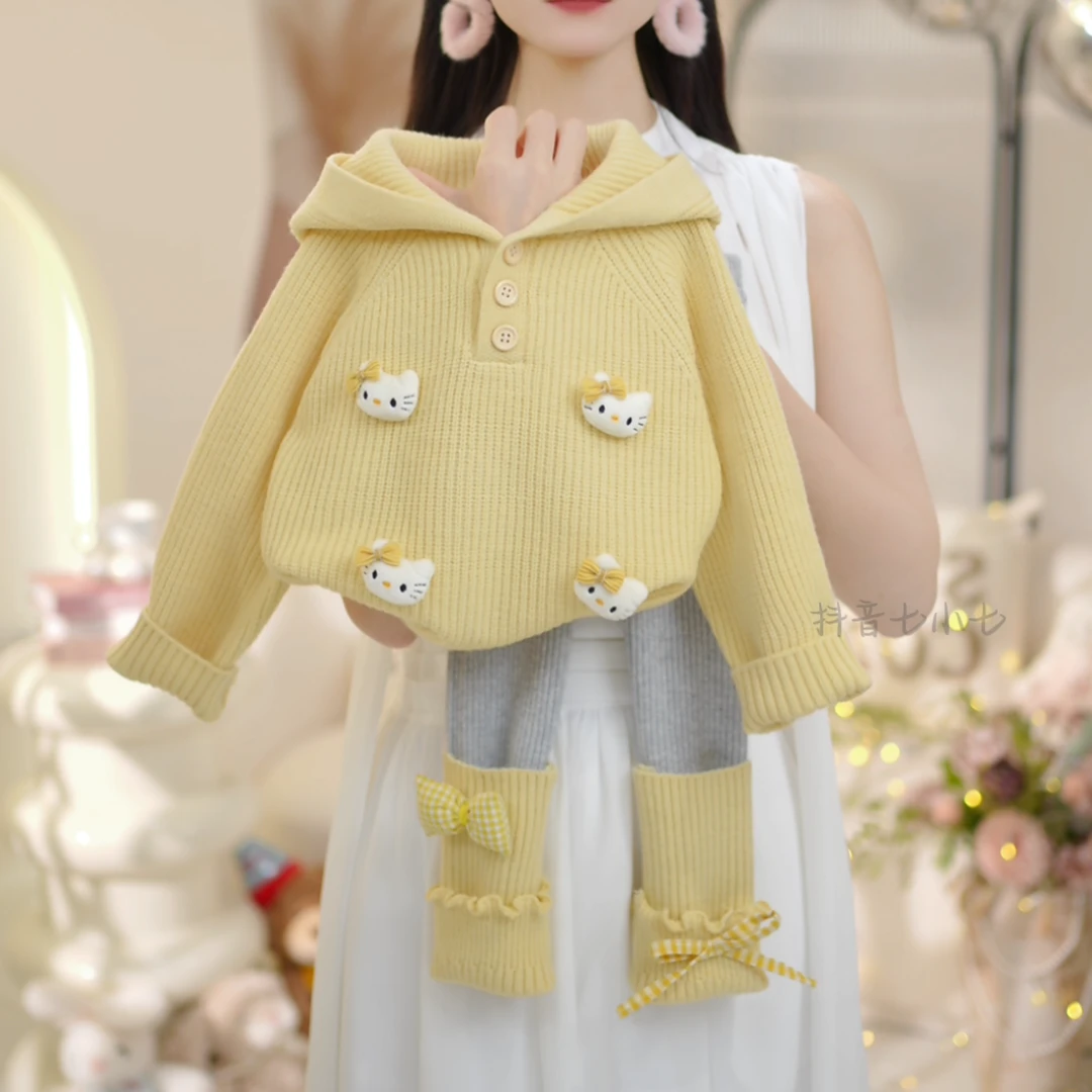 女童2025秋季新款连帽卡通毛衣打底裤两件套C23795