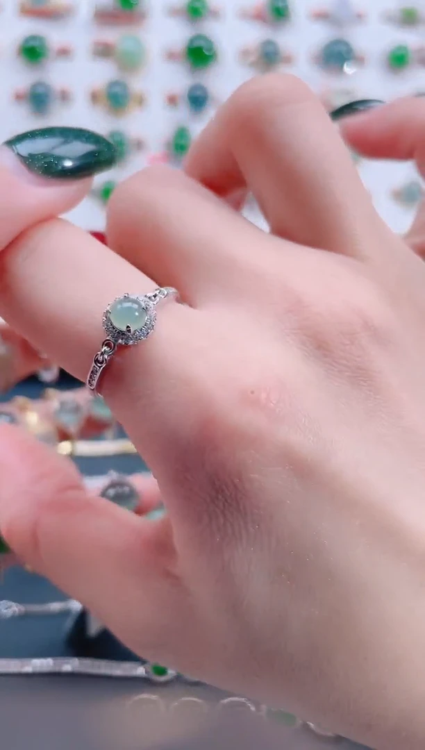 银S925镶嵌戒指翡翠天然翡翠