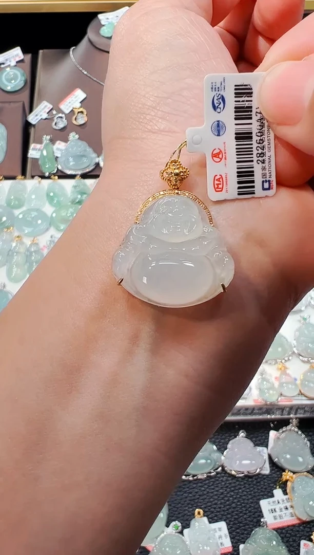 【闪购商品】翡翠吊坠(不含链)18K金镶嵌佛公吊坠A78