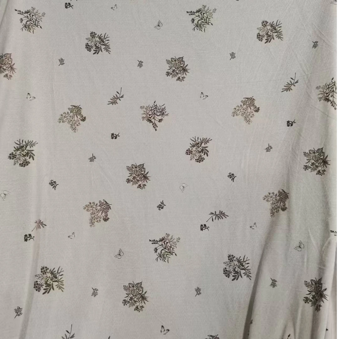 高端加密秋冬保暖绒布料～浅灰叶子