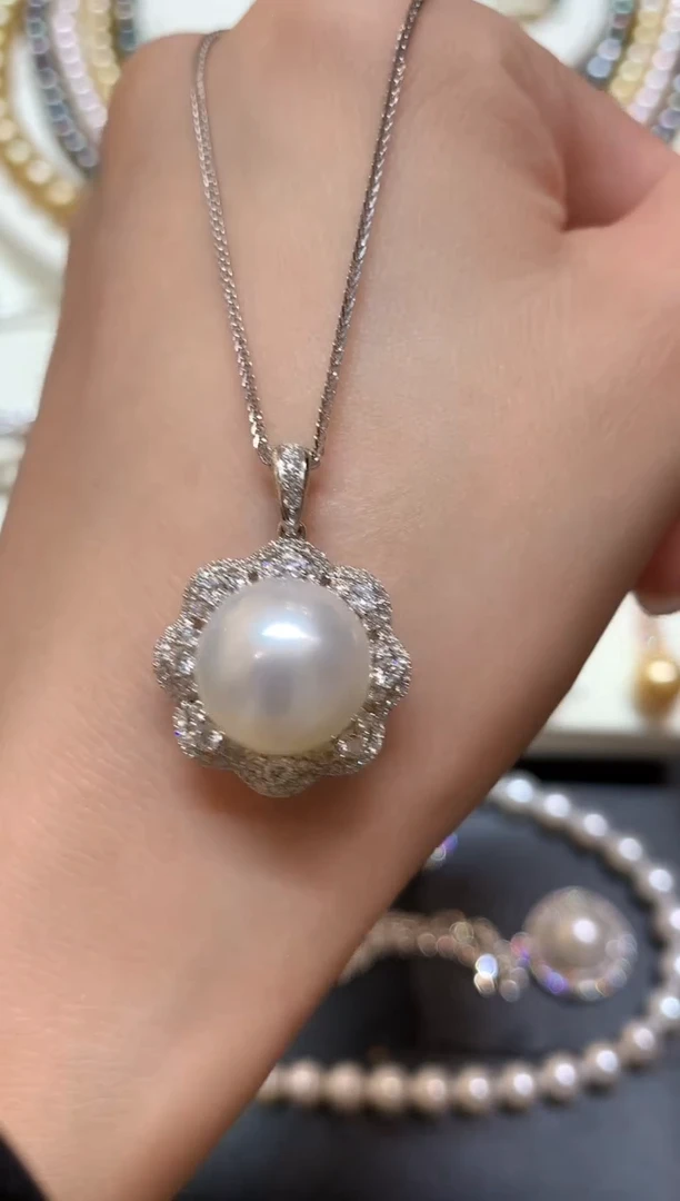 18K金镶嵌项链海水珍珠a205