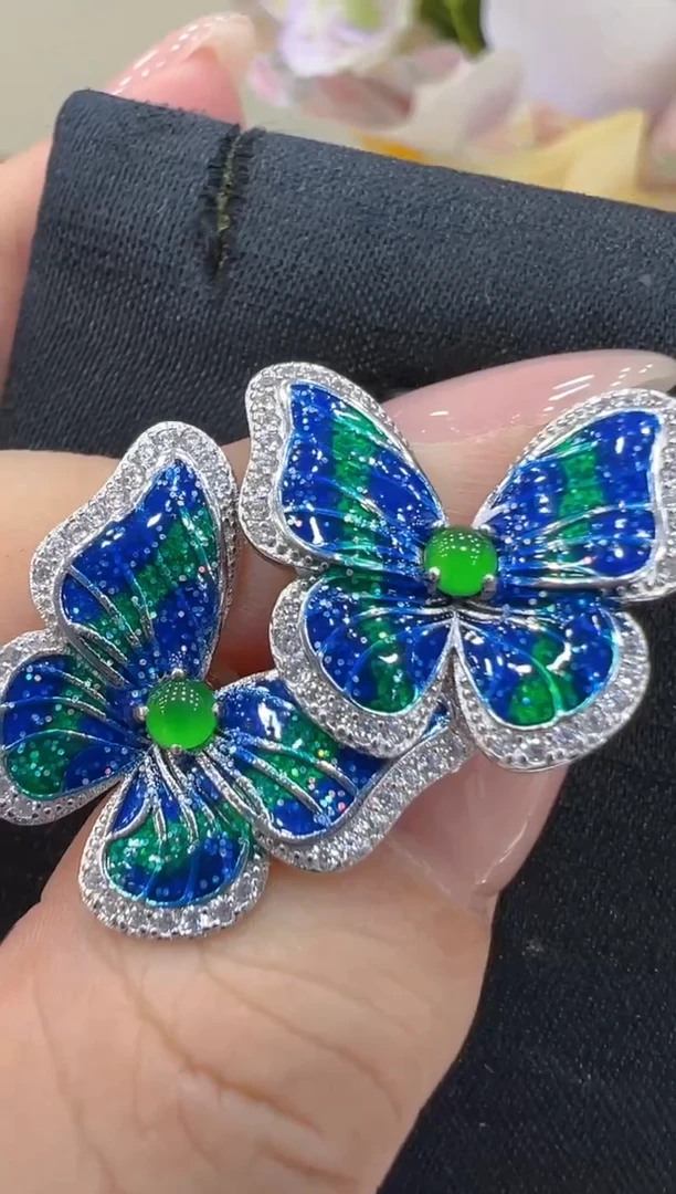 翡翠银S925镶嵌耳饰团购多样性发一件