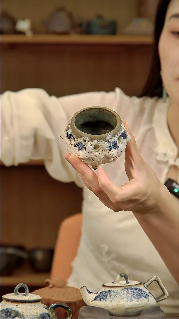 言野手作 粉引双层主人杯