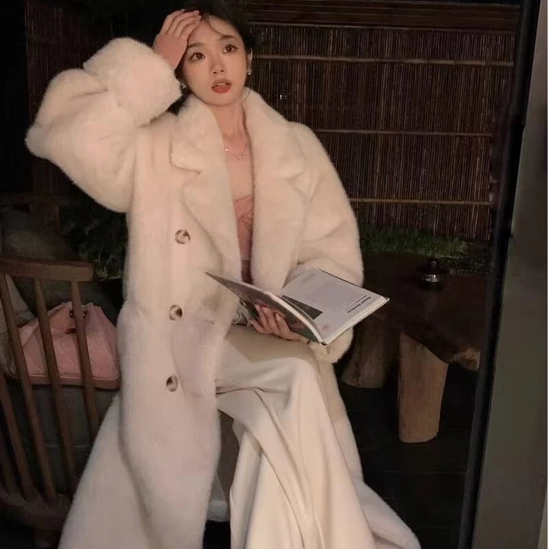 秋冬新款女士貂绒外套气质西装领美式街拍风加厚保暖2336