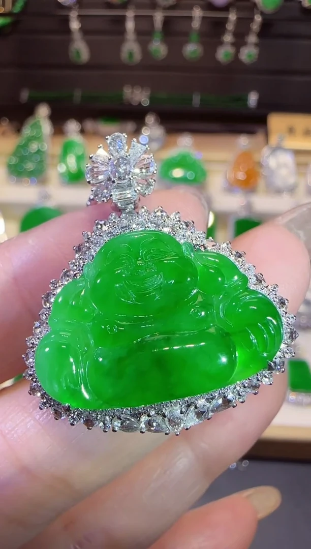 翡翠18K金镶嵌吊坠(不含链)一