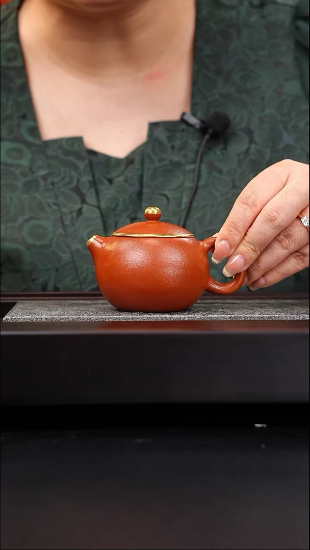 茶壶紫砂黄龙山朱泥西施描金160cc鲍煜