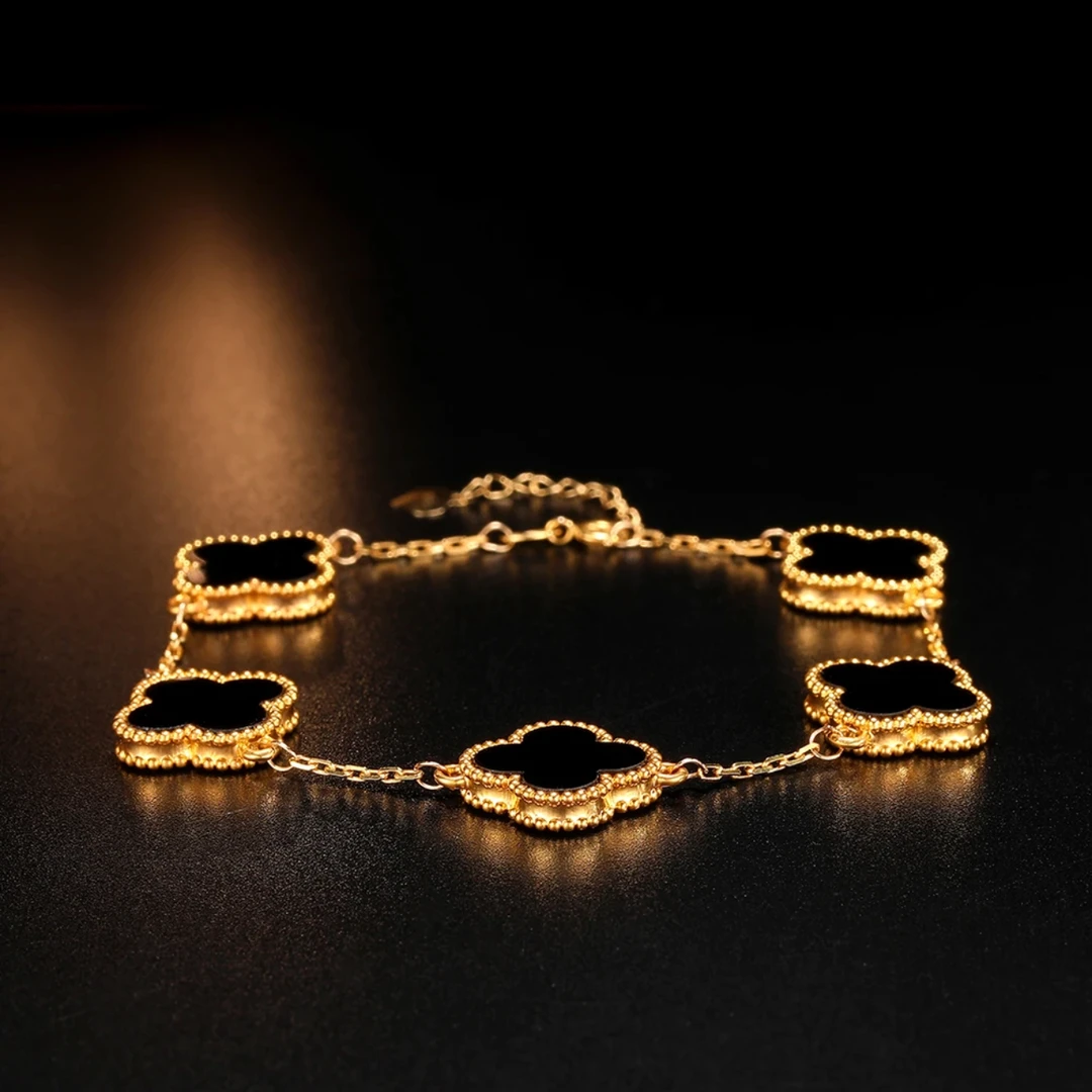 足银手链 经典黑五花气质时尚简约轻奢双面百搭素款小众精致手链