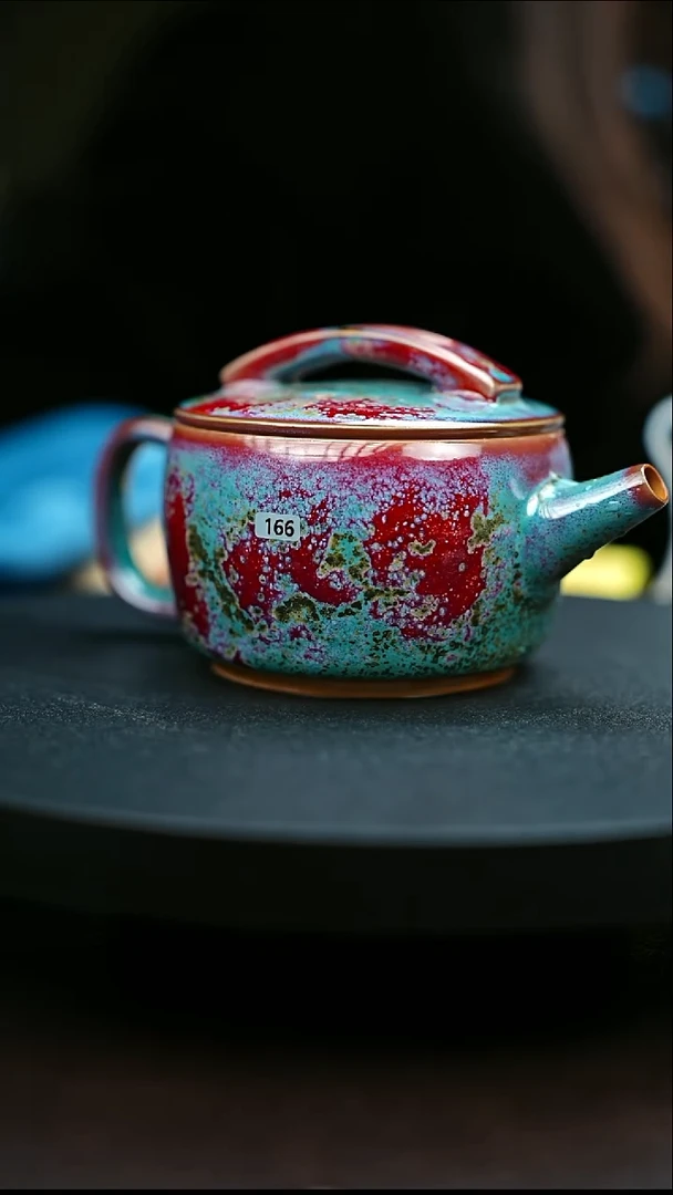 166#原矿钧瓷炉钧釉汉瓦壶