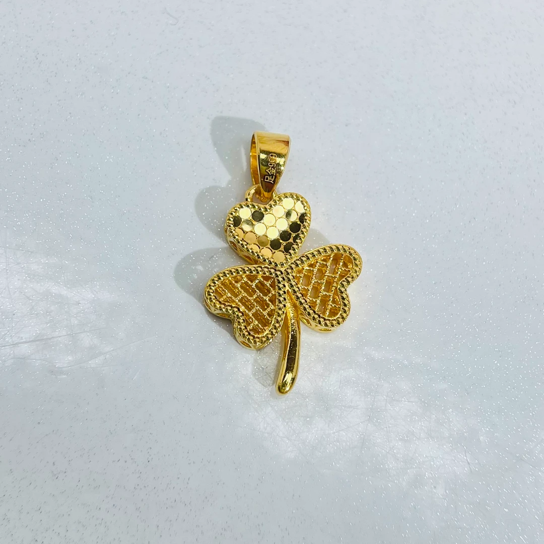 足金999 鱼鳞爱心三叶草吊坠