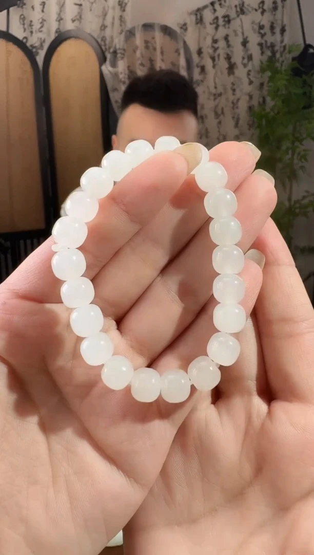 手串未镶嵌和田玉白玉老型珠手串 8mm+