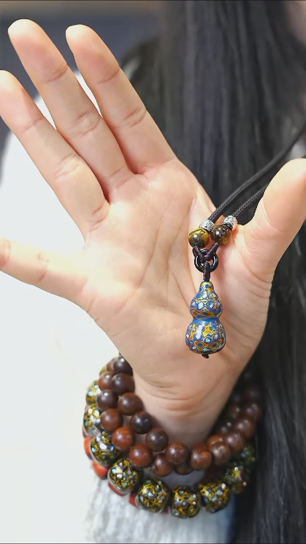 【闪购商品】蓝金大漆紫光檀螺钿小脖挂