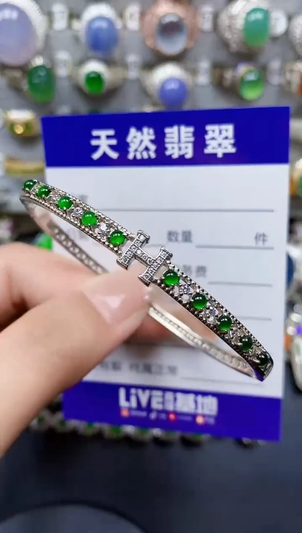 翡翠手镯银S925镶嵌177