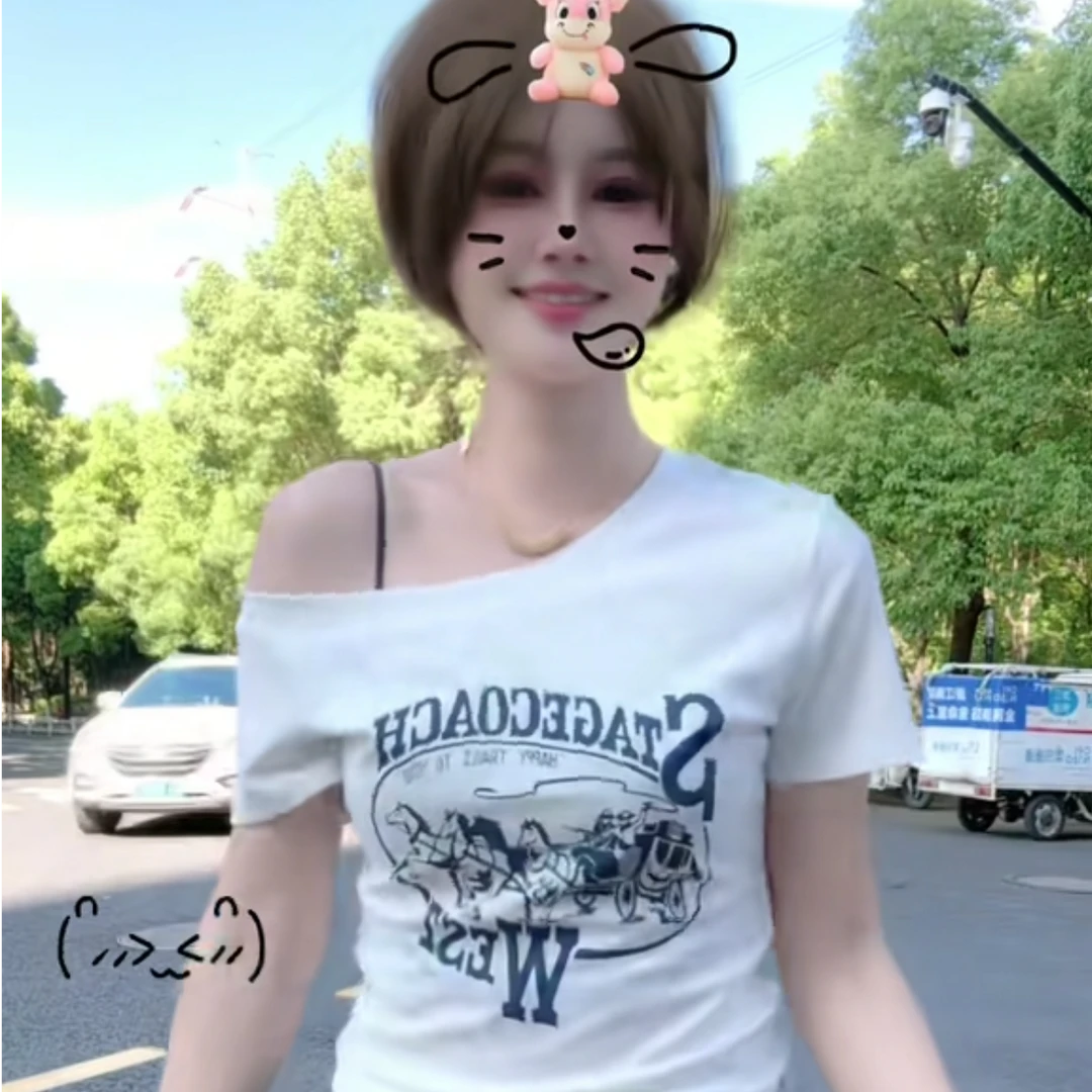 【花花定制】设计感斜肩显瘦时尚T恤