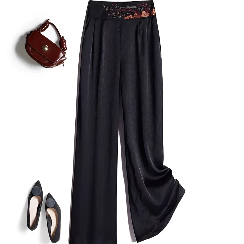 2025重磅双色刺绣春夏新款时尚百搭遮肉显瘦高腰直筒裤