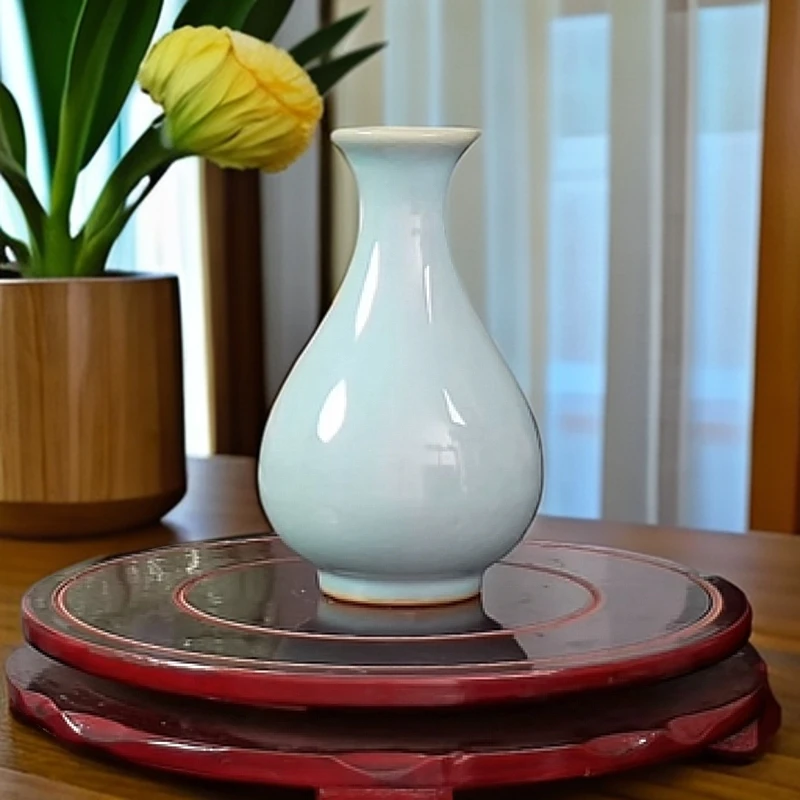 天青釉玉壶春手工小酒壶被陶瓷14cm汝窑不带包装天青色花瓶青瓷