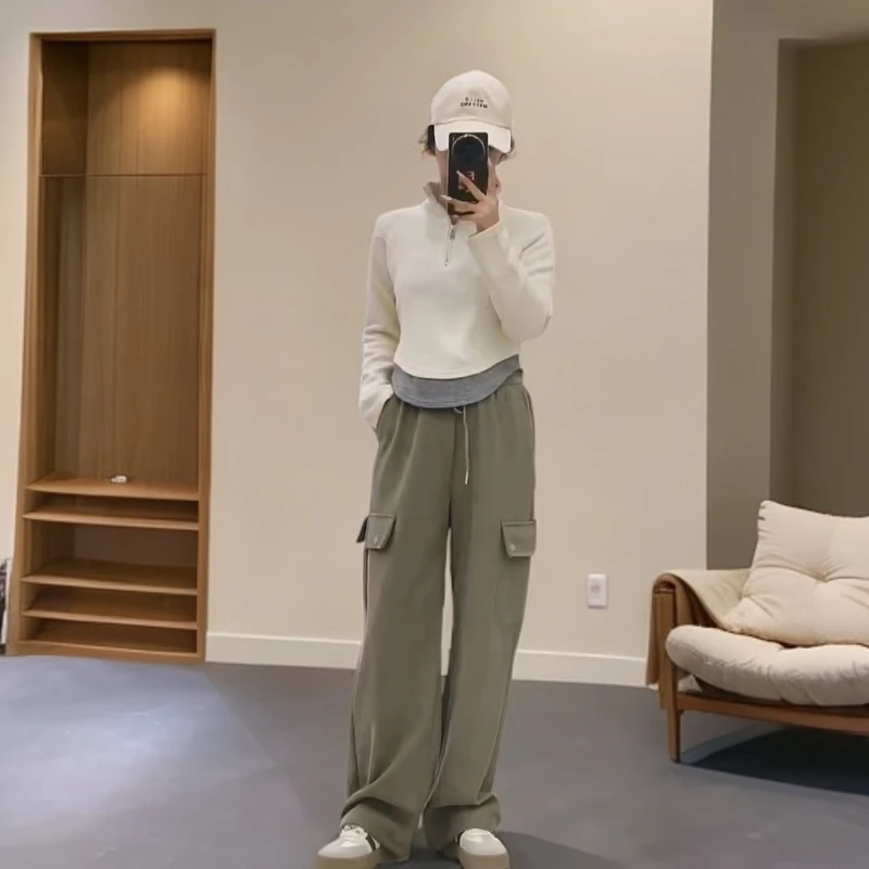 2025冬季新款休闲百搭宽松灯芯绒加绒工装裤