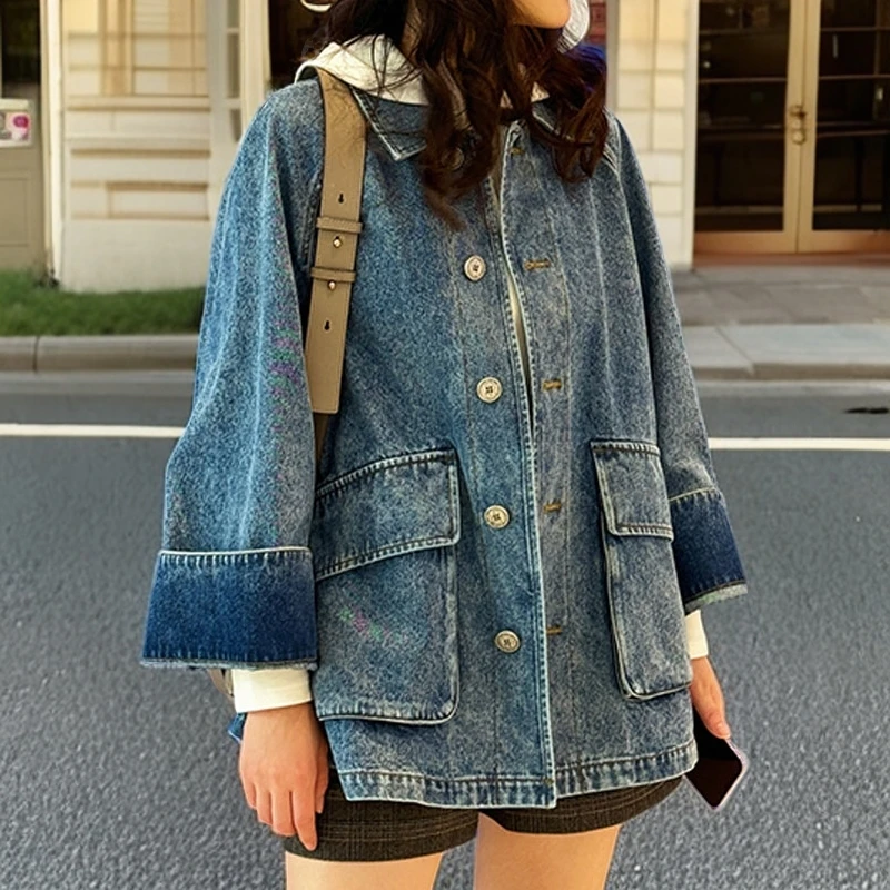 【商场同款】2025新款水洗复古洋气百搭休闲丹宁风宽松牛仔外套女