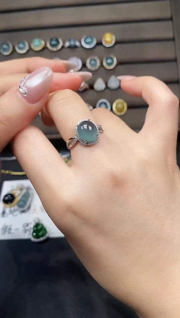 银S925镶嵌戒指翡翠83785