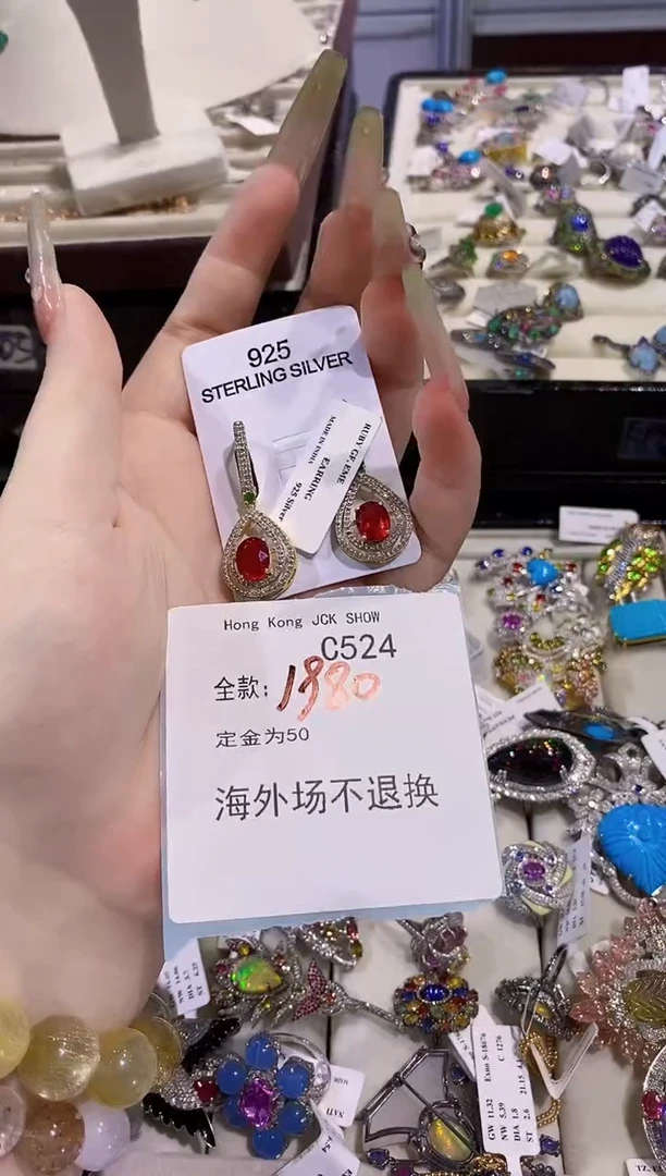 耳饰银S925镶嵌红宝石香港珠宝展专场不退换