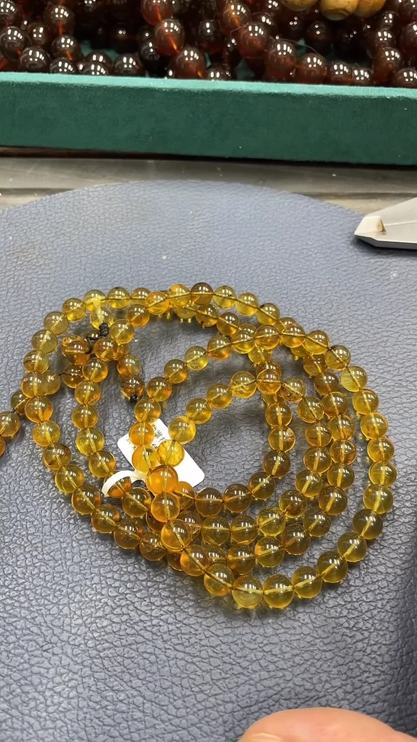 未镶嵌琥珀裸石2A蓝珀108卡7佛珠