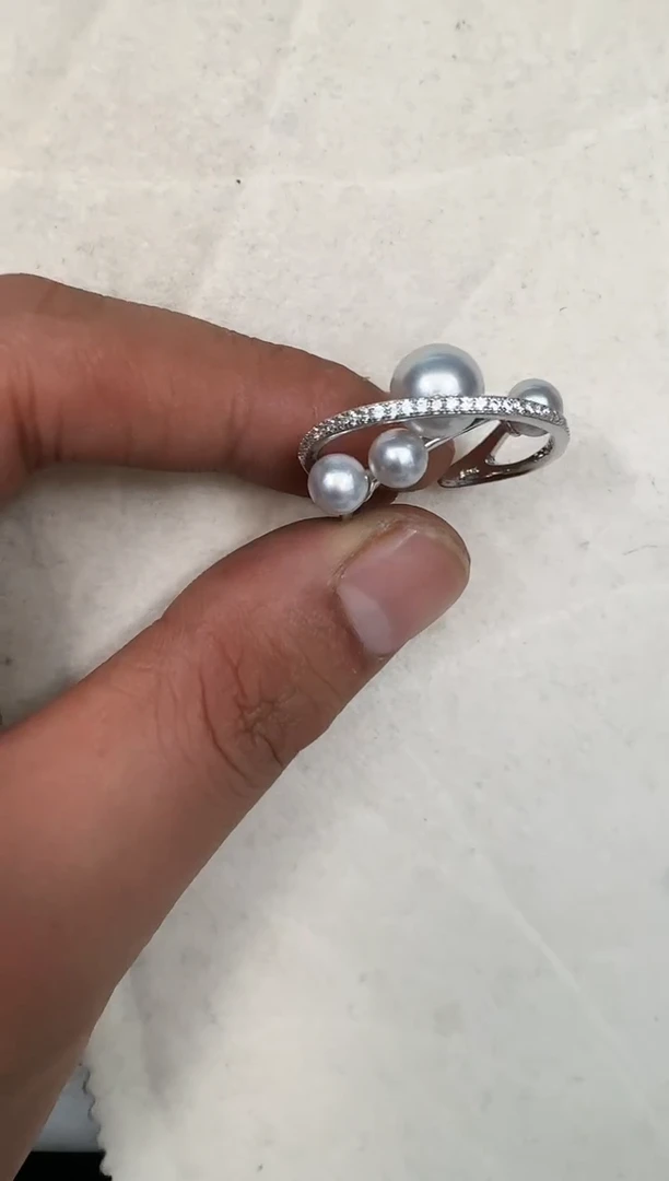 银S925镶嵌戒指海水珍珠戒指