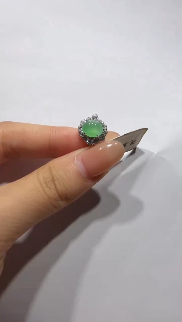 银S925镶嵌戒指翡翠通体925银镶缅甸A货翡翠戒指