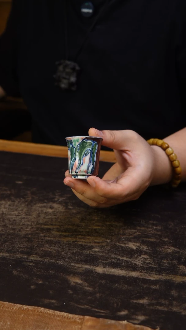 浅月  釉里红小狗主人杯
