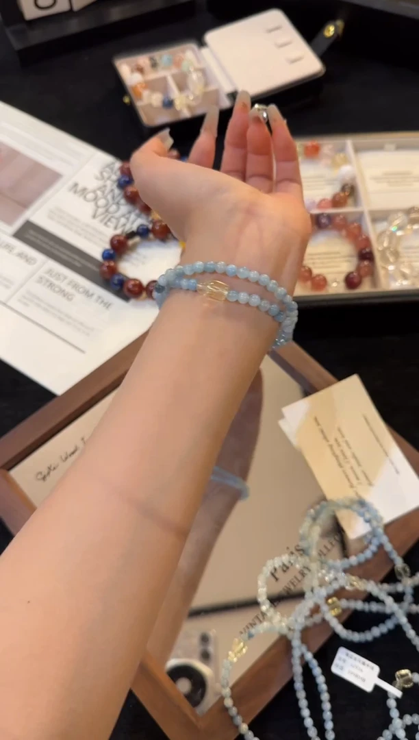 合金手链水晶海蓝宝双圈x2934