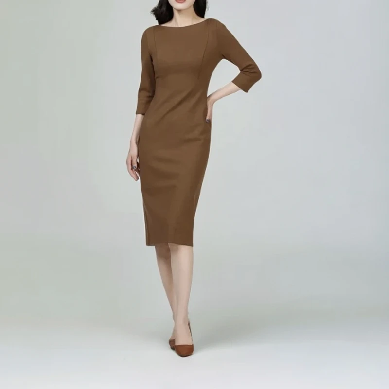 哥弟秋冬羊毛连衣裙修身显瘦高级气质法式优雅女士连衣裙1500284