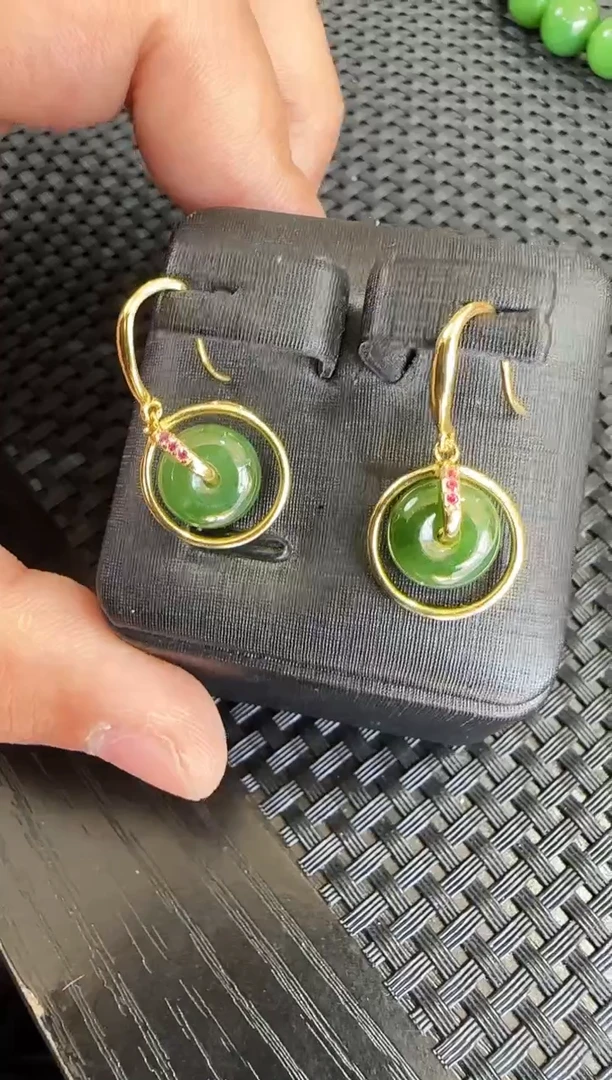 【闪购商品】和田玉（碧玉）耳坠银S925镶嵌多样性发一对