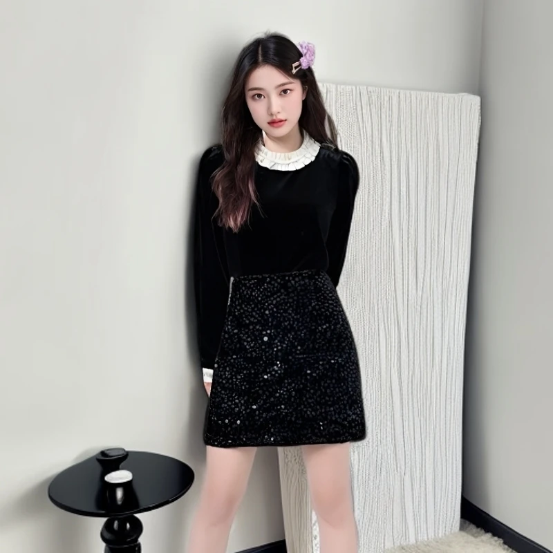 秋冬小香风秋季拼接半身裙轻熟极简风裙子时尚通勤复古两瓶裙短裙