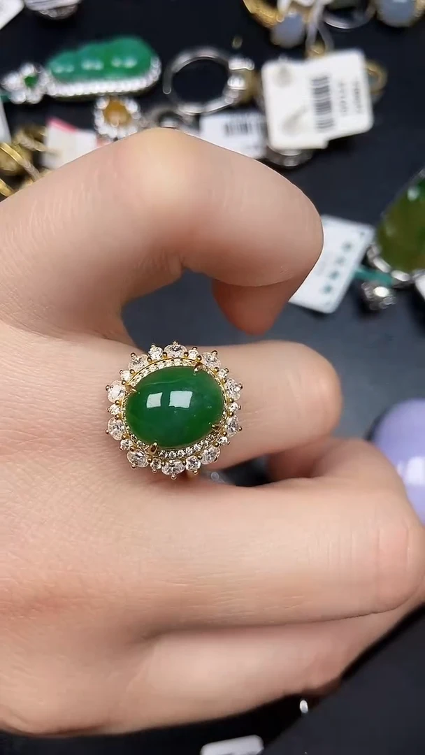 银S925镶嵌戒指翡翠9700