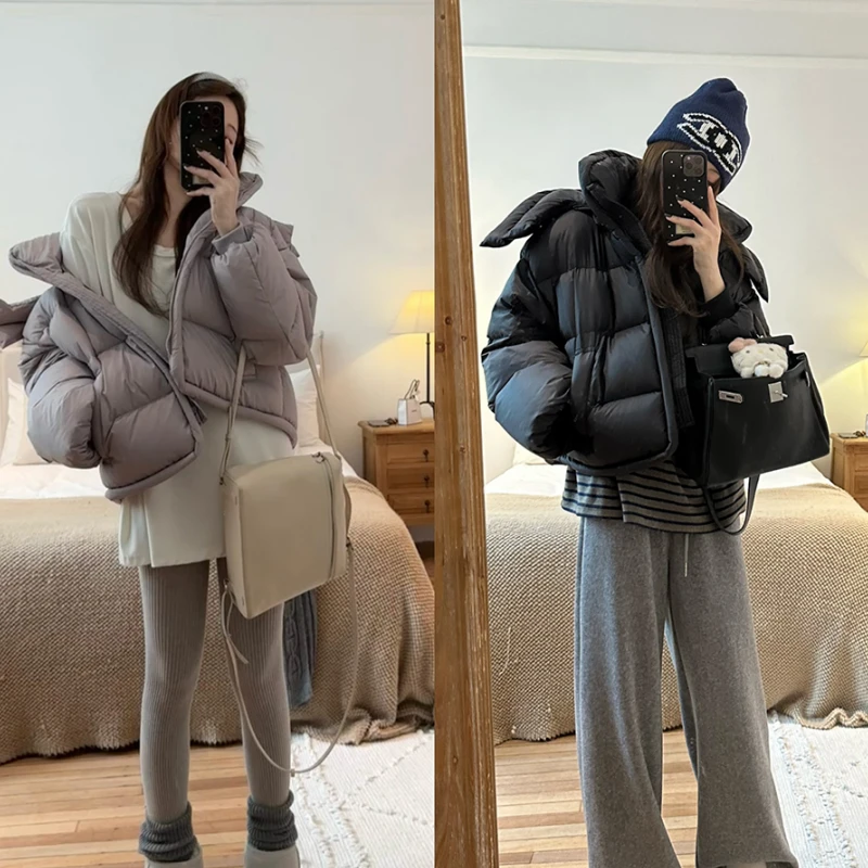 2025年冬季韩版宽松立领连帽棉服女短款新款加厚保暖面包服外套