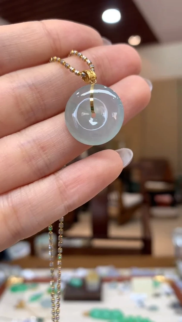 吊坠(不含链)18K金镶嵌翡翠平安扣