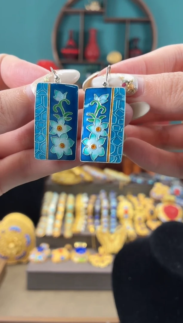 非遗手工烧蓝精品耳环