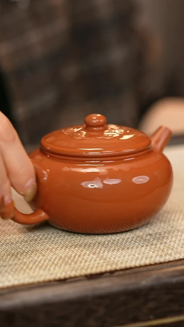 茶壶紫砂原矿深砂红泥 繁花