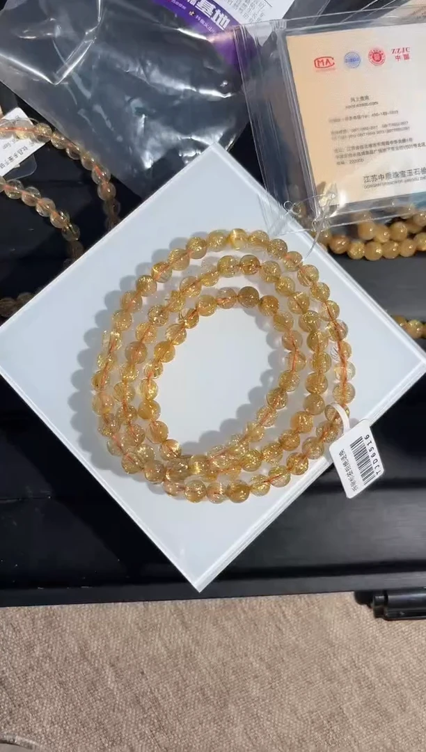 未镶嵌手链水晶V?6mm金发晶手链多圈（多样性发其一）