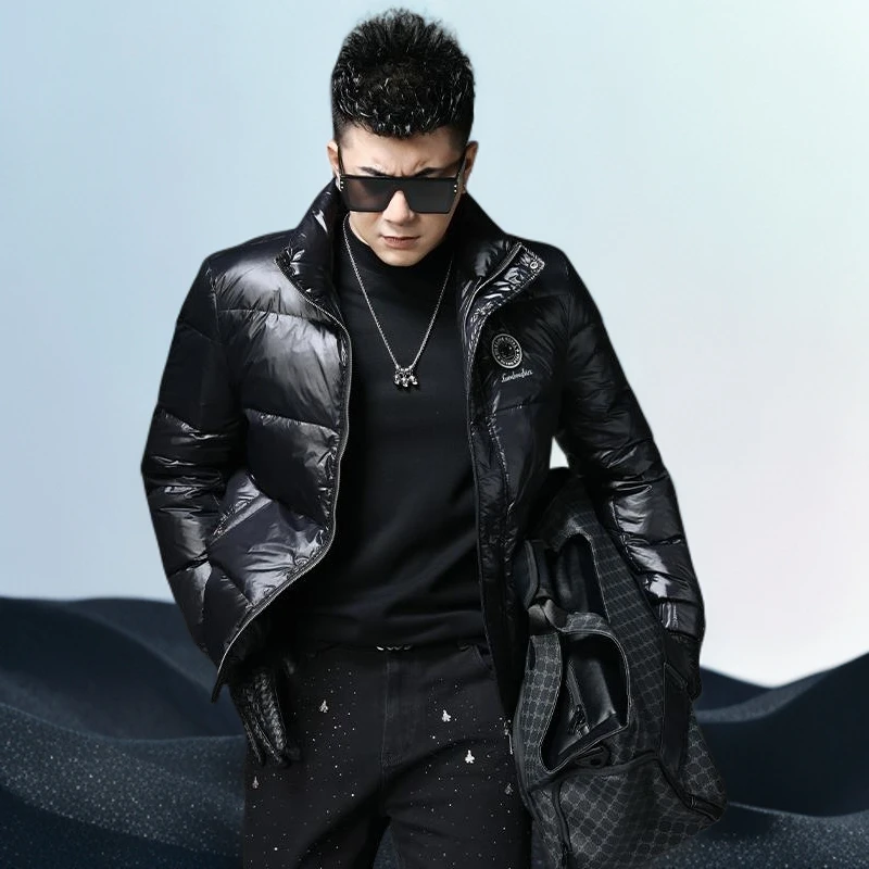 巴赛娜缇男士秋冬季时尚新款外套男士保暖立领羽绒服潮流轻薄短款