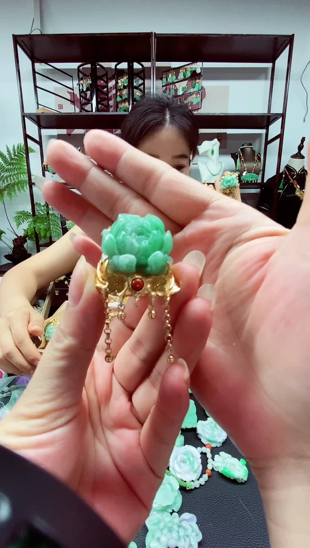 翡翠银S925镀金镶嵌毛衣链翡翠戒指