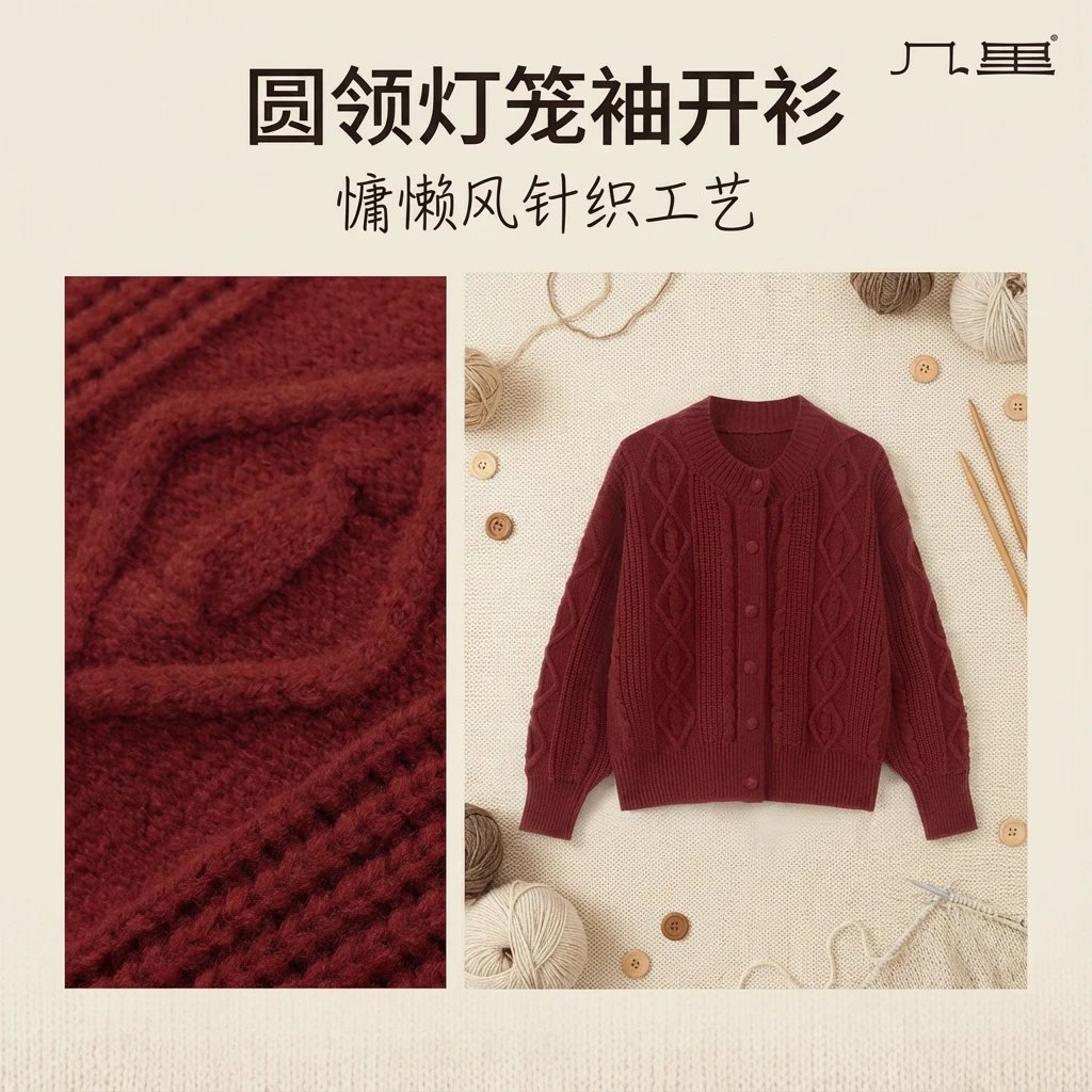 几里与麻 复古小麻花圆领针织开衫毛衣 衣长55胸围106 2101251